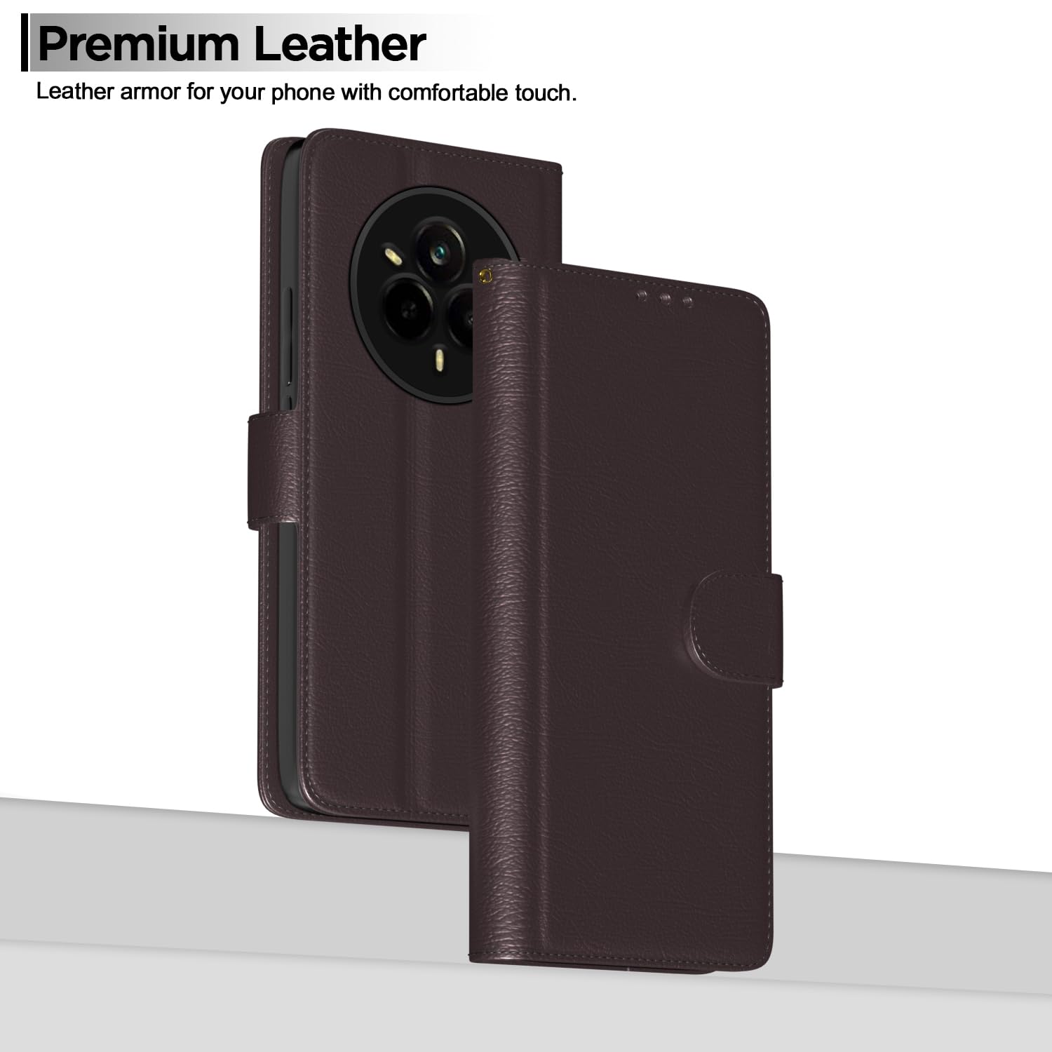 Realme 14 Pro 5G wallet flip cover in coffee by Pikkme – photo 2