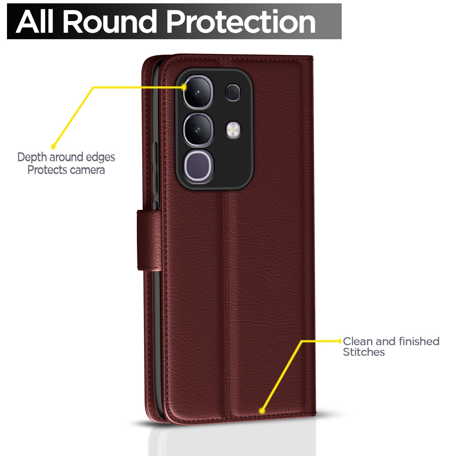 Pikkme Vivo T4x 5G / iQoo Z10x 5G Vintage Flip Cover (Brown)