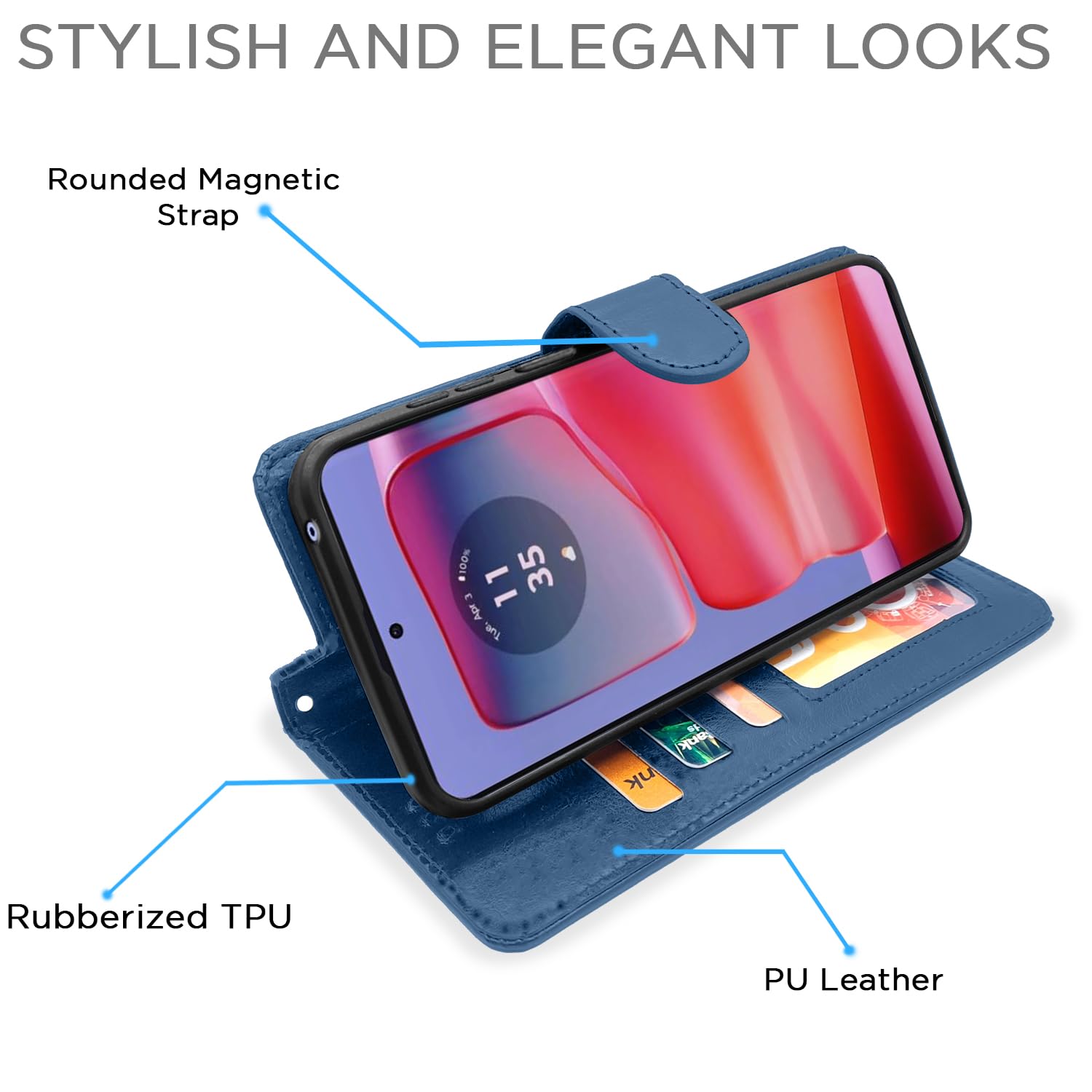 Moto Edge 50 Pro 5G wallet flip cover in blue by Pikkme – photo 3