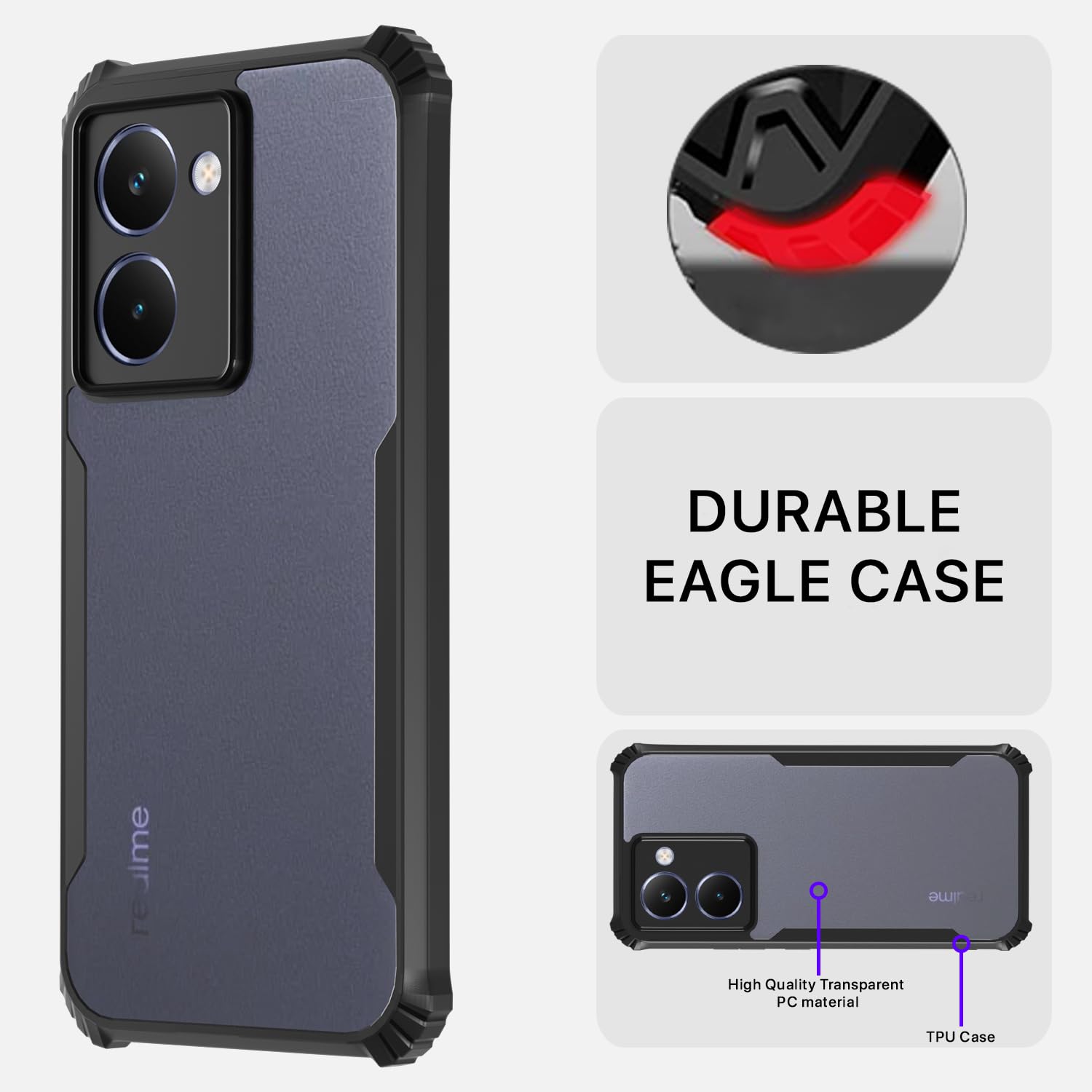 Pikkme Realme P3 Ultra 5G Eagle Crystal Clear Transparent Back Cover (Black)