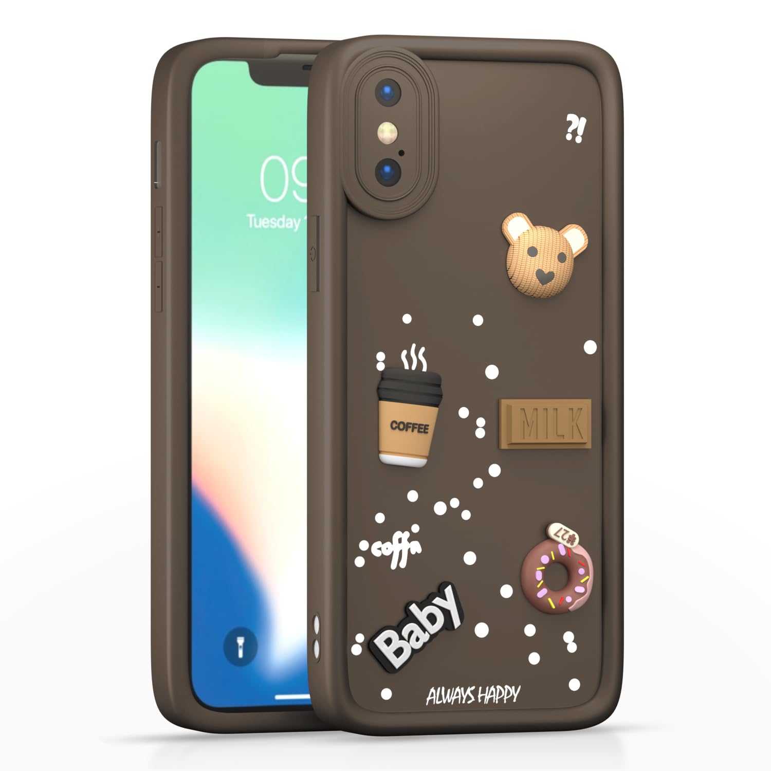 iPhone X/Xs Cute Fun Cartoon 3D Bear Silicone Full Body Protection cartoon Brown