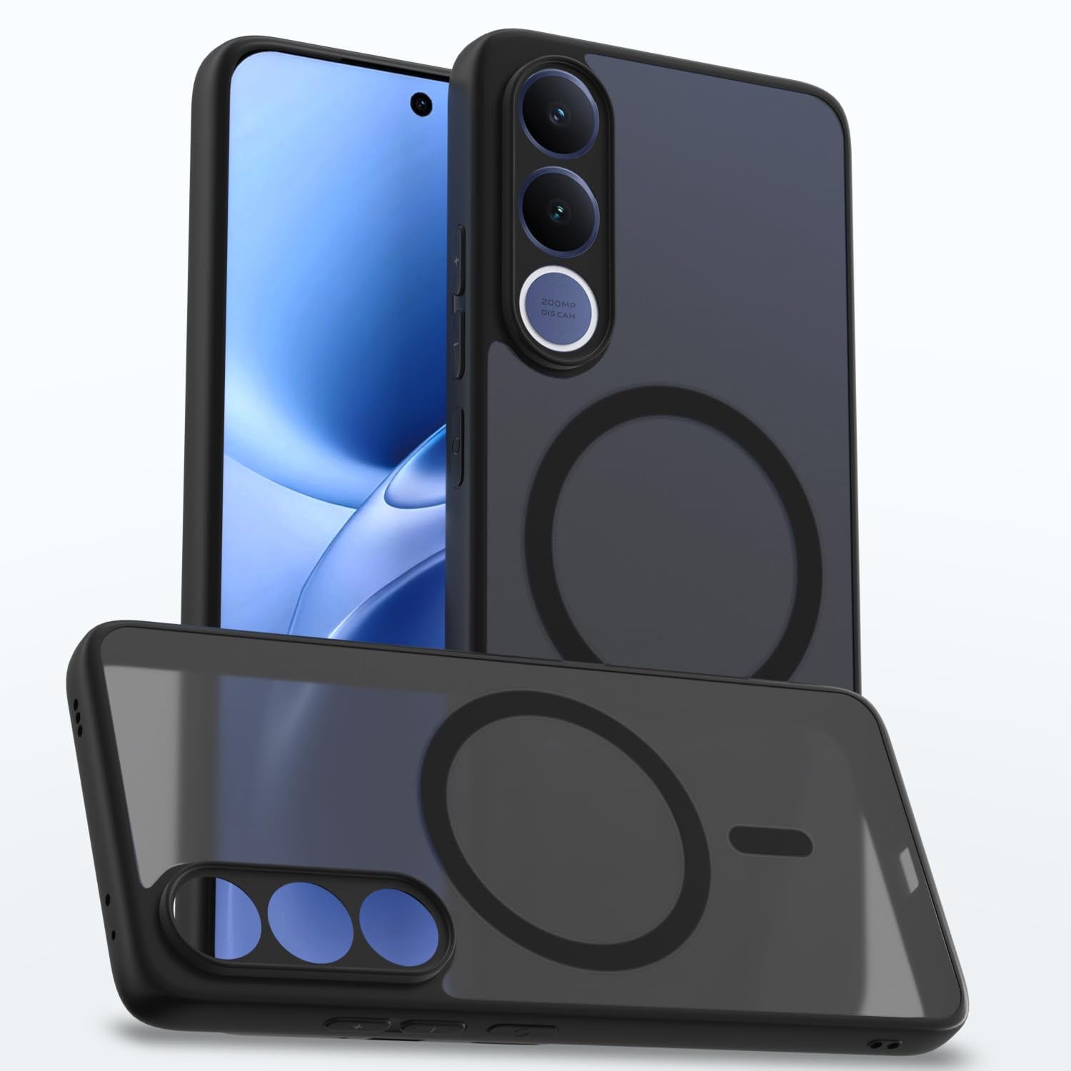 Pikkme black smoke mag-safe MagSafe mobile back cover for Vivo V70 FE 5G