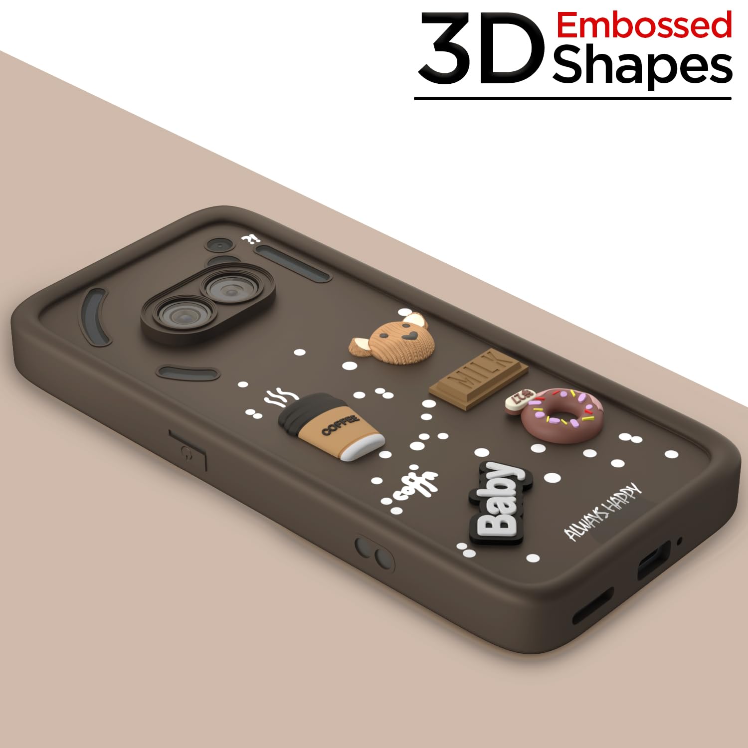 Pikkme Nothing Phone 2A / Nothing Phone 2A Plus Cute Fun Cartoon 3D Bear Coffee Back Cover (Brown)