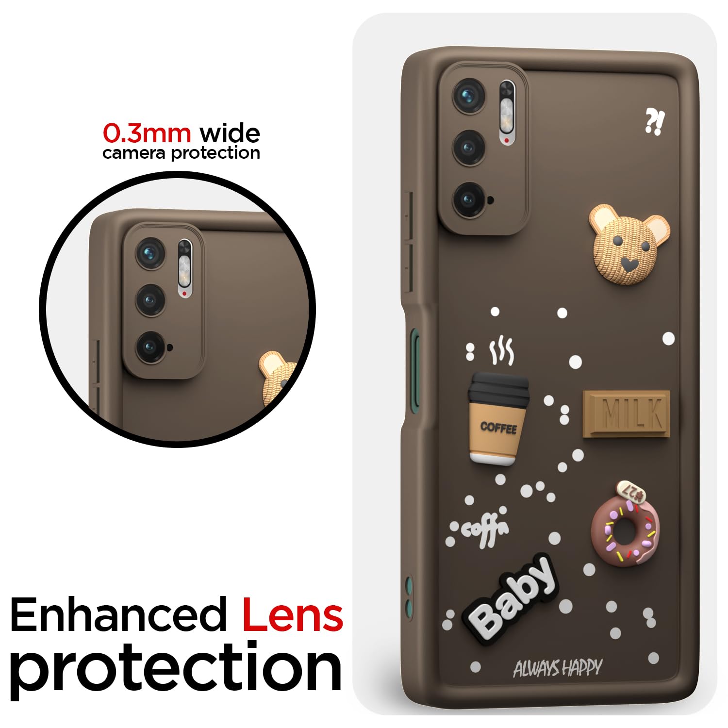 Pikkme Redmi Note 10T 5G / Poco M3 Pro 5G Cute Fun Cartoon 3D Bear Coffee Back Cover (Brown)