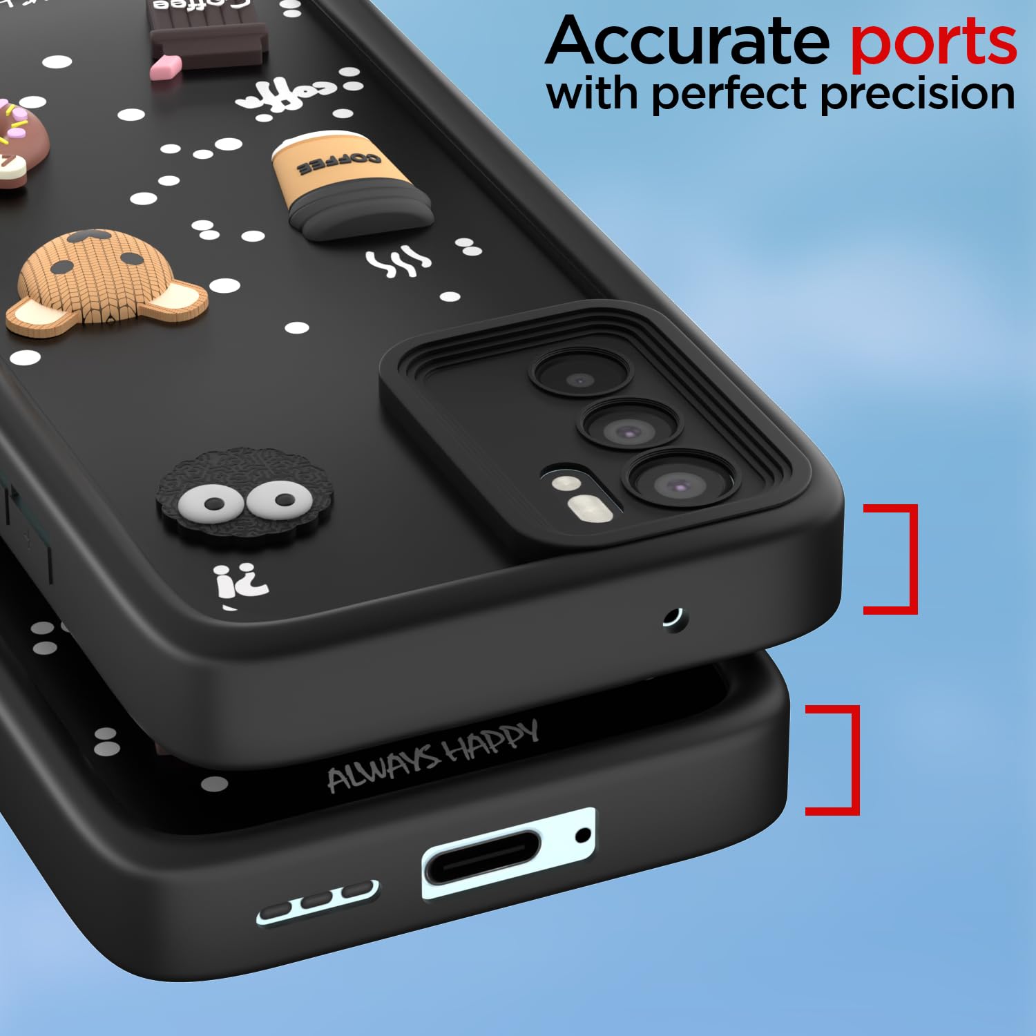 Pikkme Oppo Reno 6 5G Cute Fun Cartoon 3D Bear Coffee Back Cover (Black)