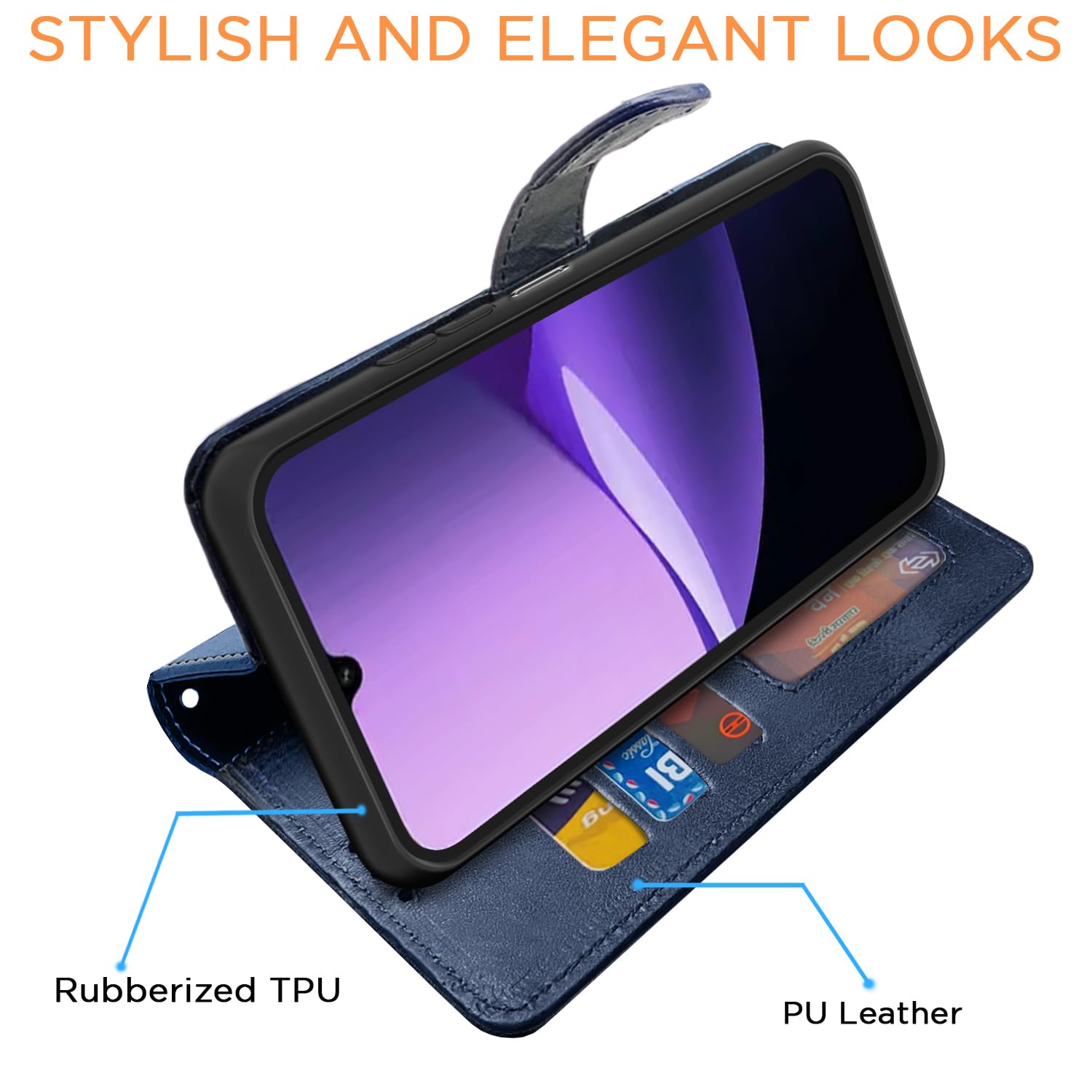 Pikkme navy & light blue Magnetic wallet flip cover for Redmi 15C 5G – photo 3