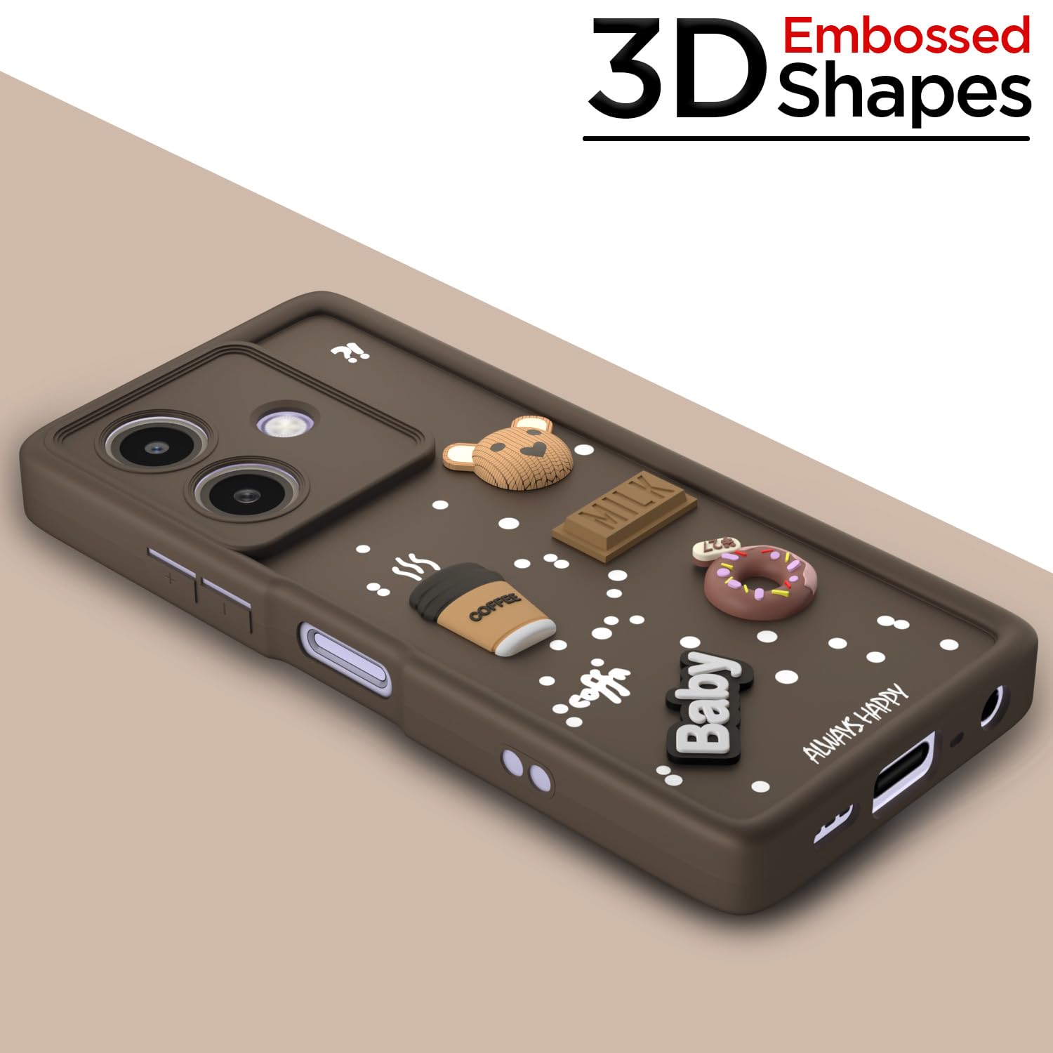 Pikkme Oppo A3x 5G / A3x 4G / A3 5G Cute Fun Cartoon 3D Bear Coffee Back Cover (Brown)