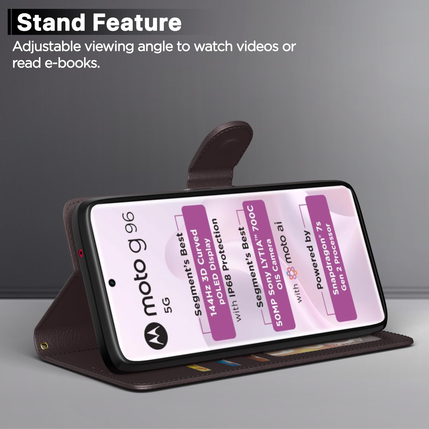 Pikkme Motorola Moto G96 5G Premium Leather Finish Vintage Flip Cover (Coffee)