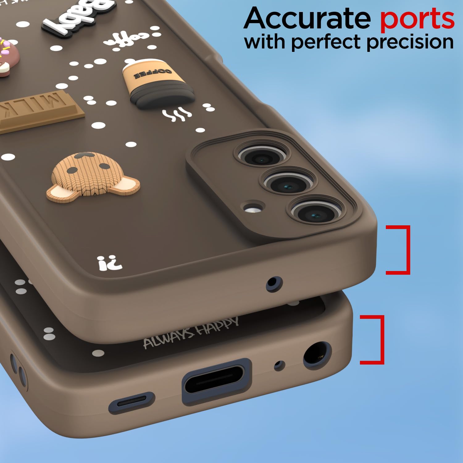 Pikkme Samsung Galaxy M35 5G Cute Fun Cartoon 3D Bear Silicone Full Body Protection cartoon Back Cover (Brown)