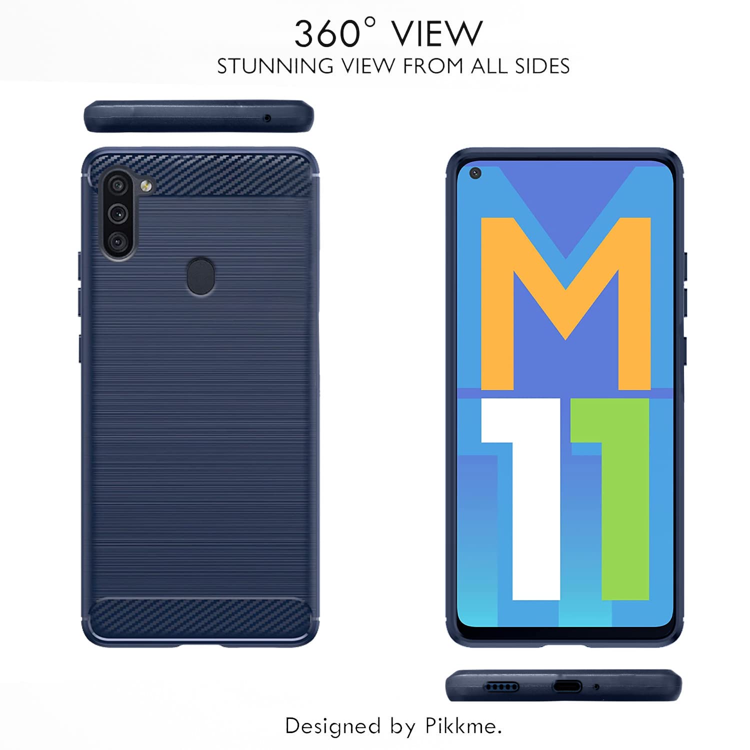 Pikkme Samsung Galaxy M11 Hybrid Carbon Fiber Back Cover | Blue