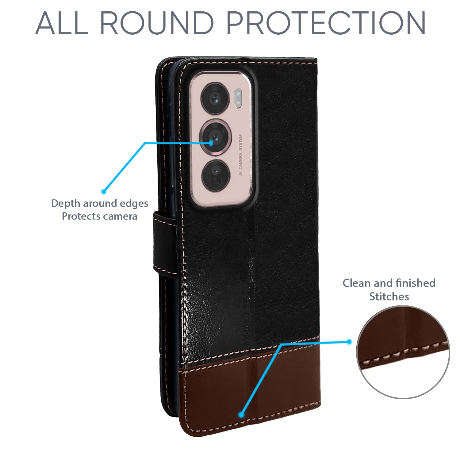 Pikkme black & brown Magnetic mobile flip cover for Oppo Reno 12 5G – photo 2
