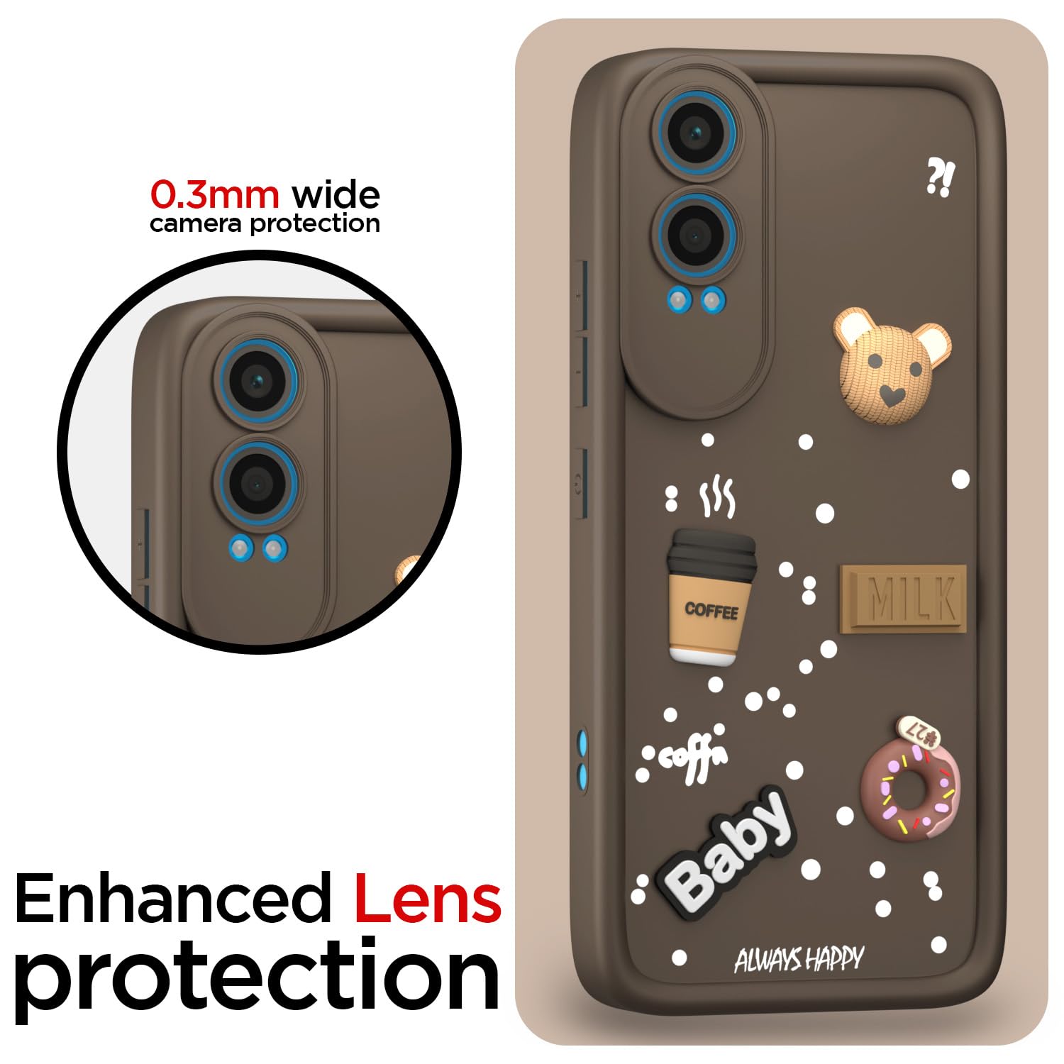 Pikkme OnePlus Nord Ce 4 Lite 5G Cute Fun Cartoon 3D Bear Coffee Back Cover (Brown)