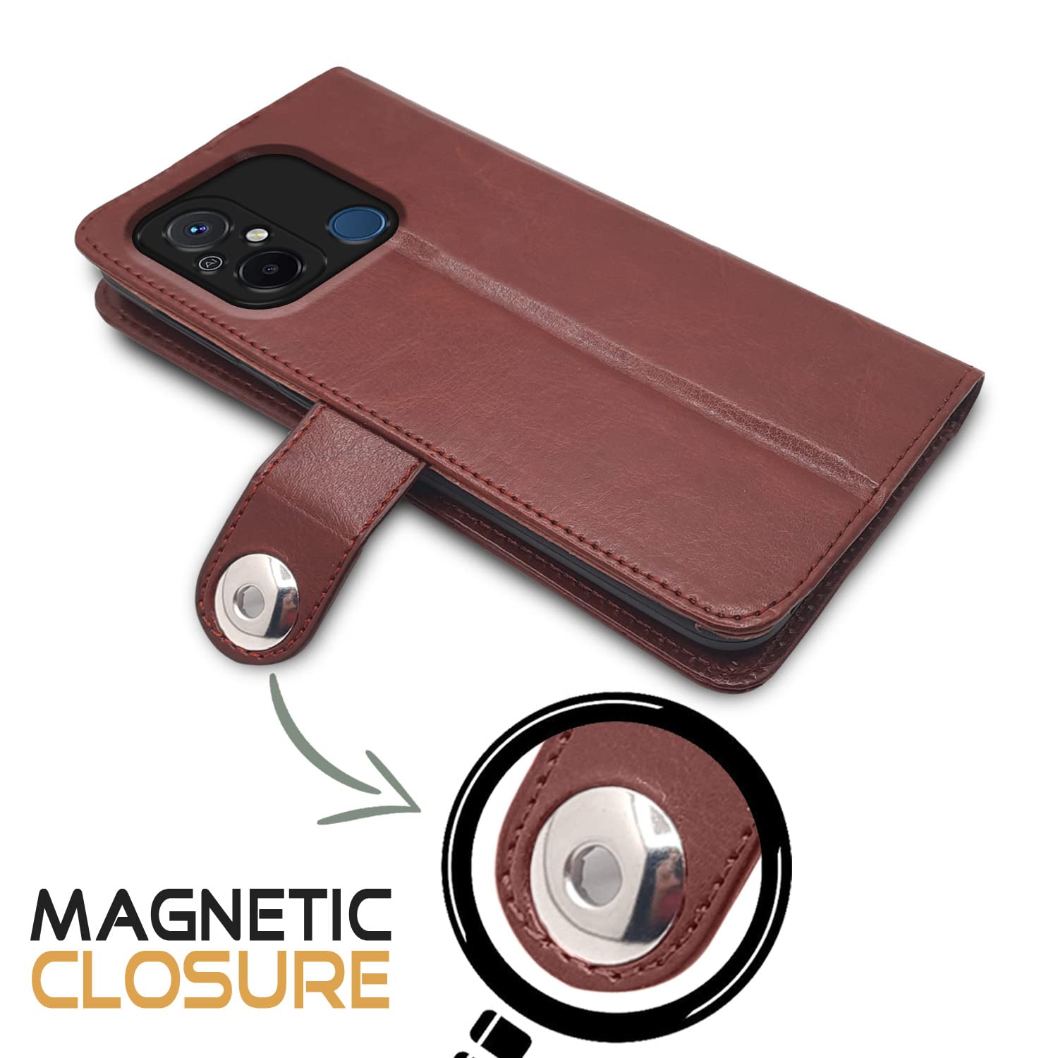 Pikkme brown Button mobile flip cover for Redmi 12C/Poco C55 – photo 4