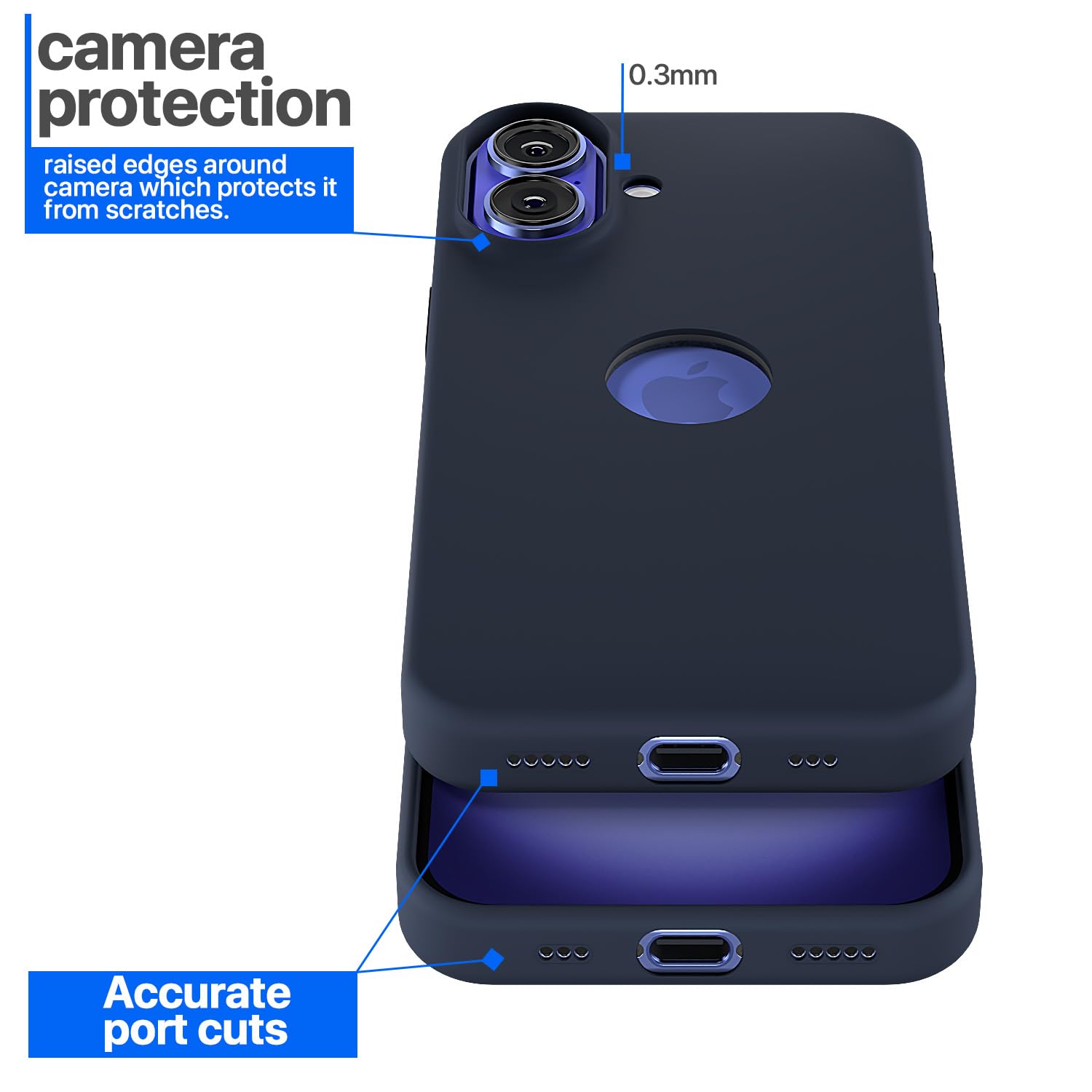 Pikkme iPhone 16 Super Soft Silicone Back Cover (Dark Blue)