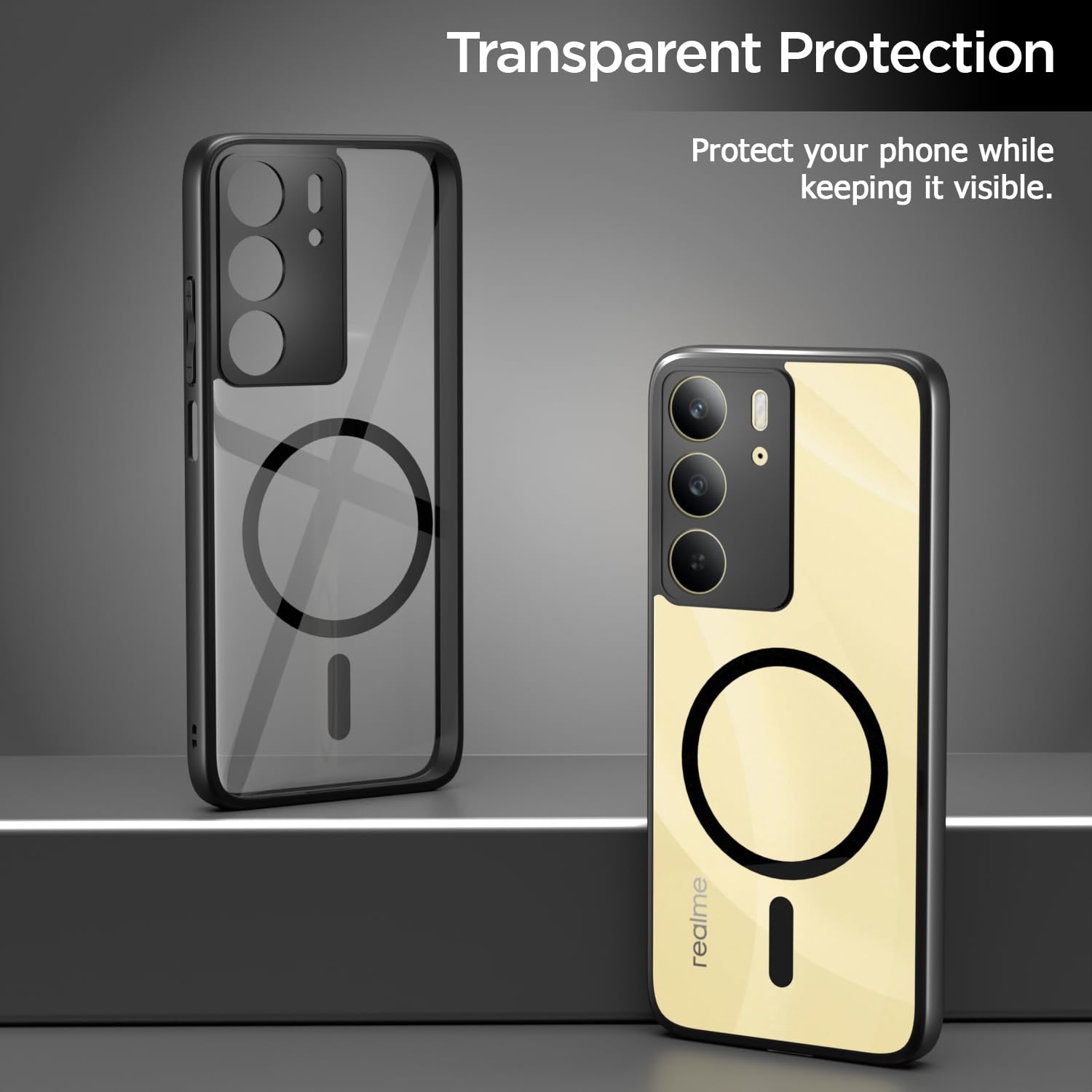 Pikkme Realme C71 Eagle 2 Mag-Safe Shockproof Hard Transparent Back Cover (Black)