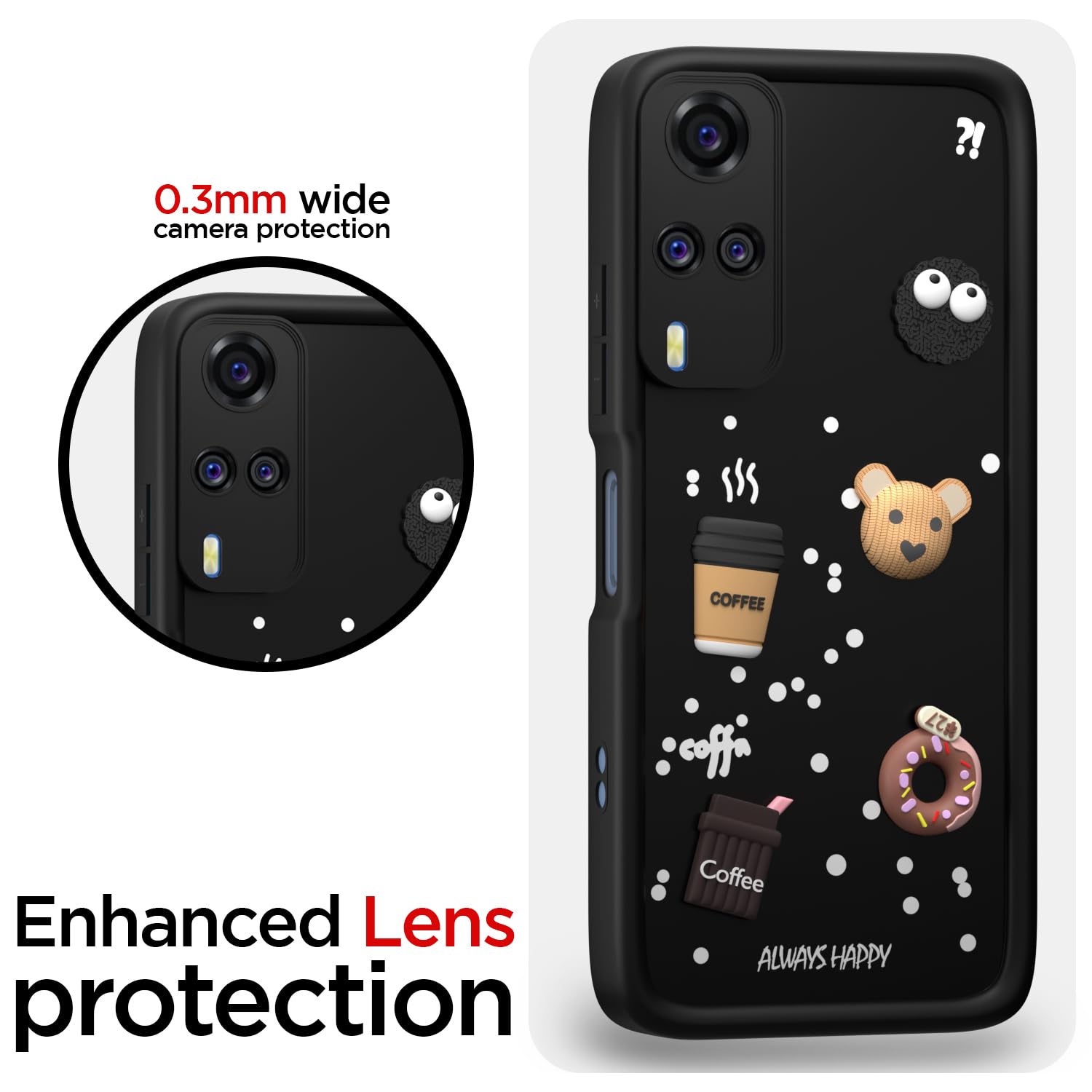 Pikkme Vivo Y31 / Y51 Cute Fun Cartoon 3D Bear Coffee Back Cover (Black)