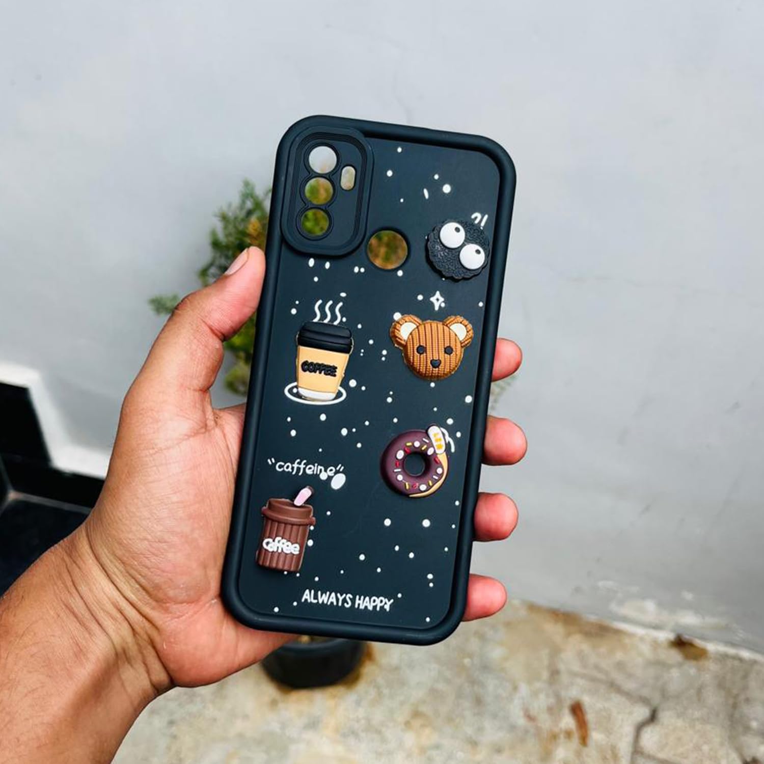 Pikkme Oppo A53 Cute Fun Cartoon 3D Bear Coffee Back Cover (Black)