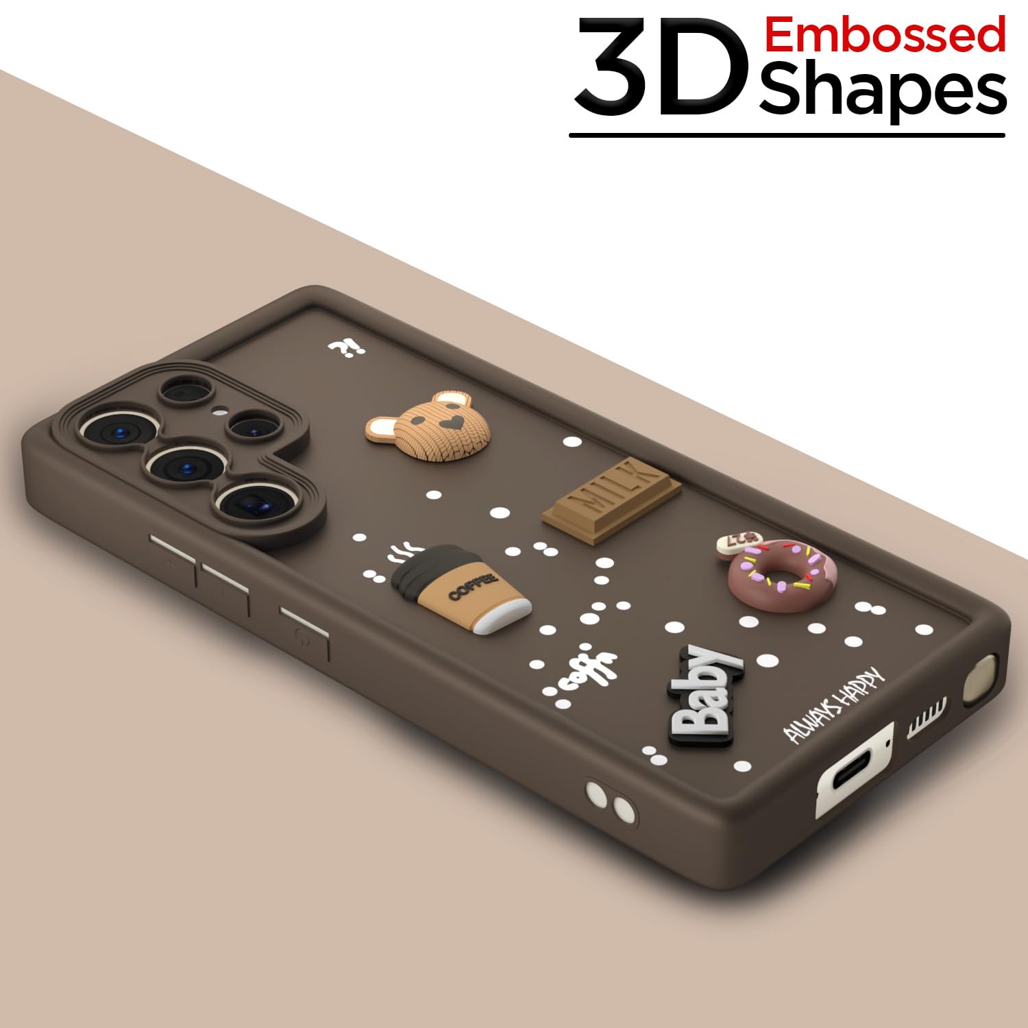 Pikkme Samsung Galaxy S23 Ultra 5G Cute Fun Cartoon 3D Bear Coffee back Cover (Brown)