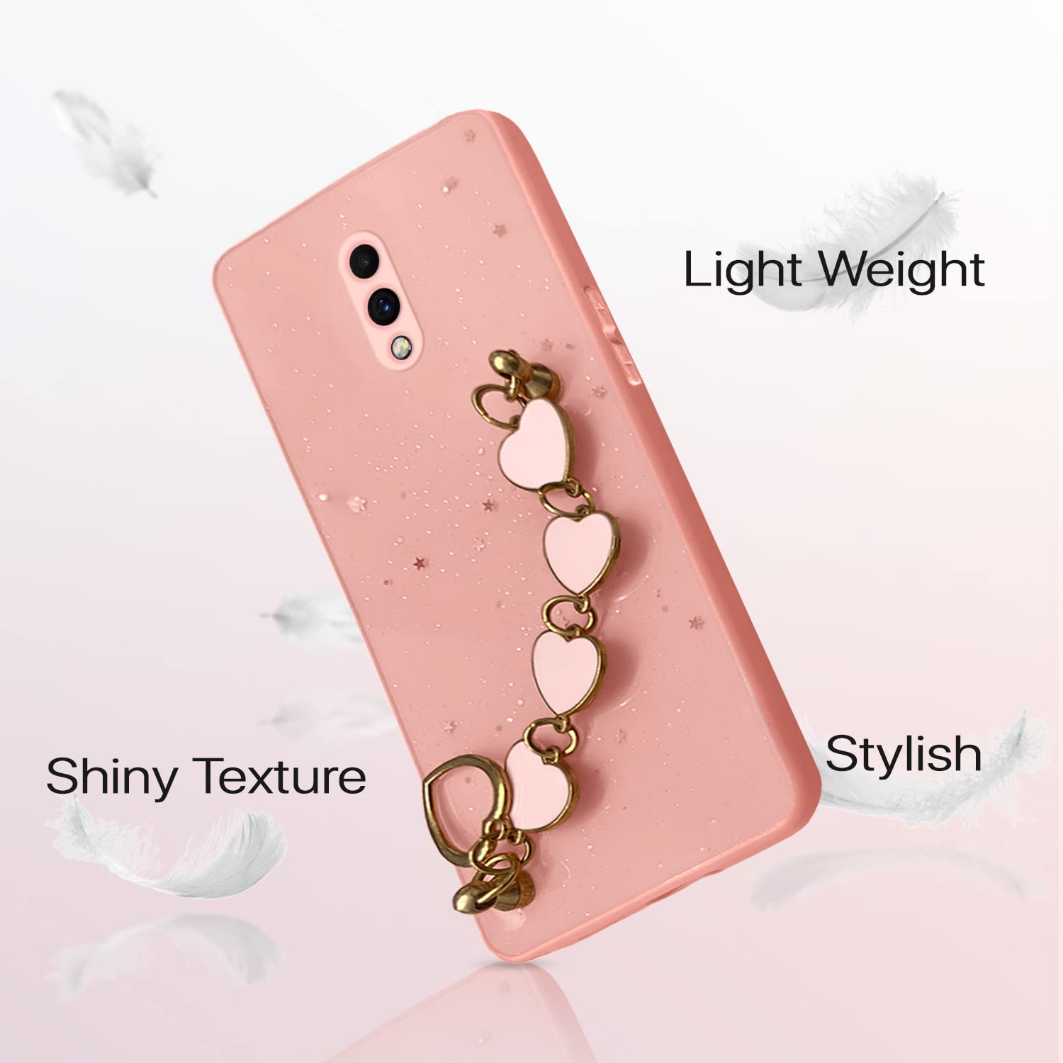 Pikkme Oneplus 6T / Oneplus 7/1+6T / 1+7 Back Cover for Girls | Heart Shaped Metal Chain Blocks | Sparkling Soft TPU | Case for Oneplus 6T / Oneplus 7/1+6T / 1+7 (Pink)