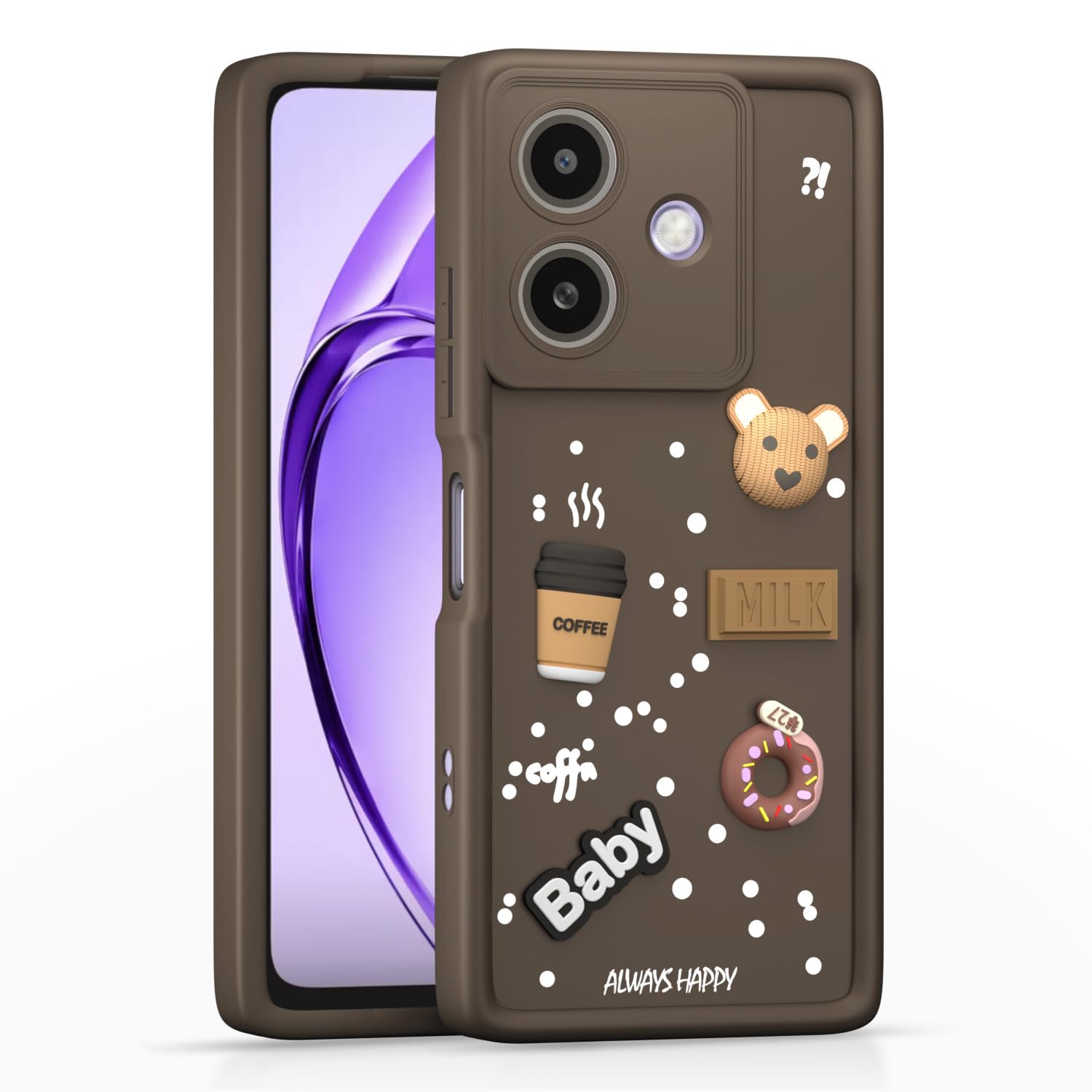 Oppo A3x 5G / A3x 4G / A3 5G Cute Fun Cartoon 3D Bear Silicone Full Body Protection cartoon Brown