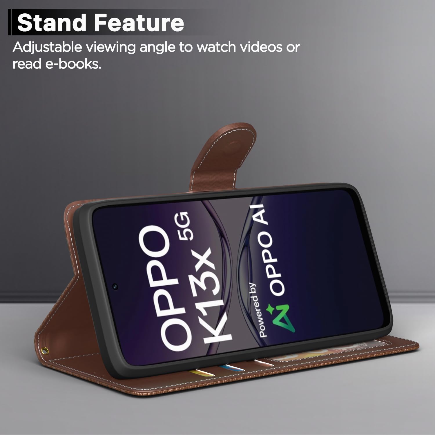 Tan Wallet flip cover for Oppo K13x 5G – Pikkme – photo 3