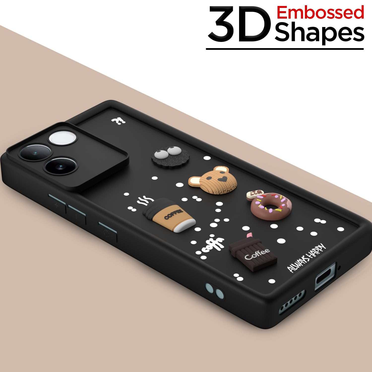Pikkme iQOO Z7 Pro 5G Cute Fun Cartoon 3D Bear Coffee Back Cover (Black)