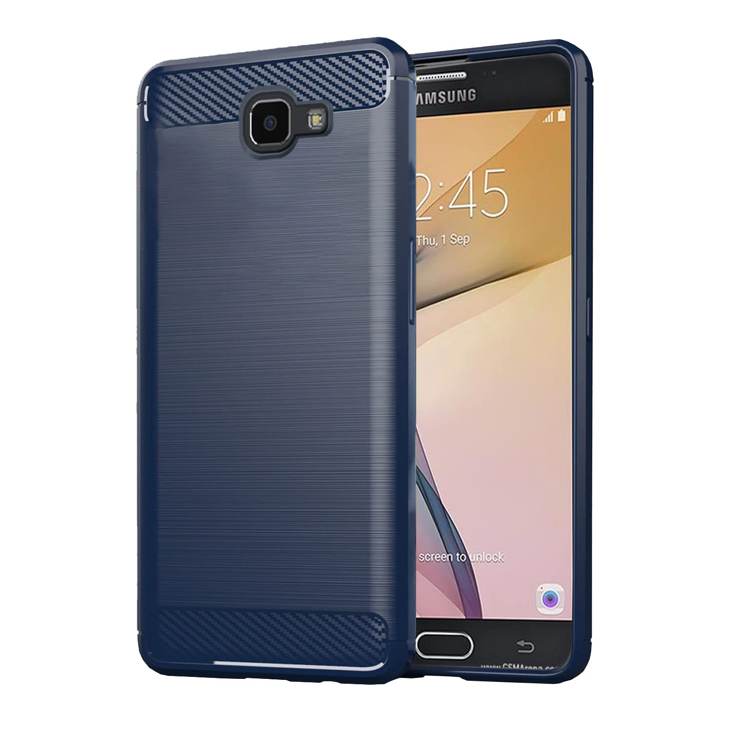 Samsung Galaxy J7 Prime Hybrid Carbon Fiber Back Cover - Blue