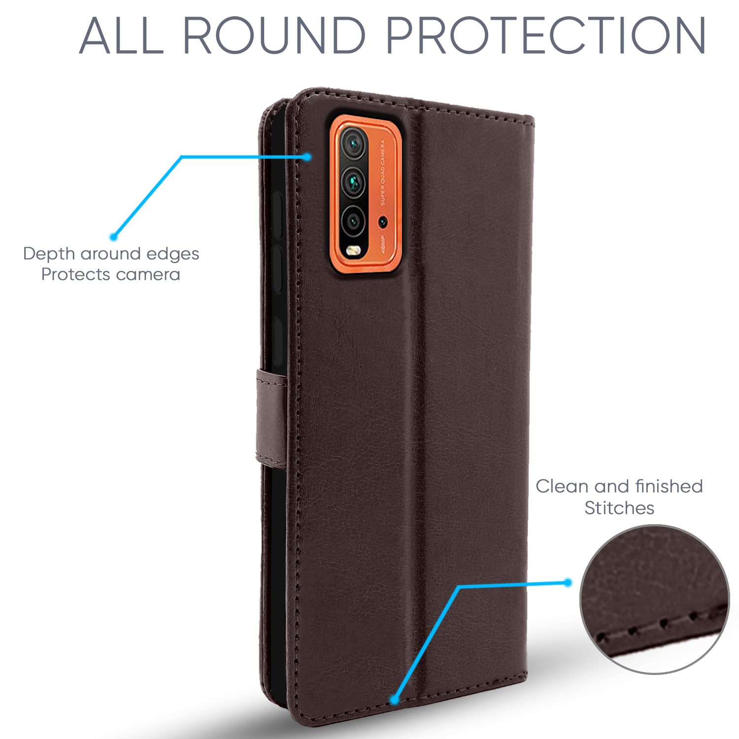 Pikkme Redmi 9 Power Vintage Flip Cover (Coffee)