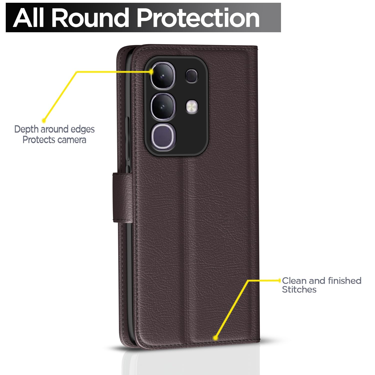 Pikkme Vivo T4x 5G / iQoo Z10x 5G Vintage Flip Cover (Coffee)