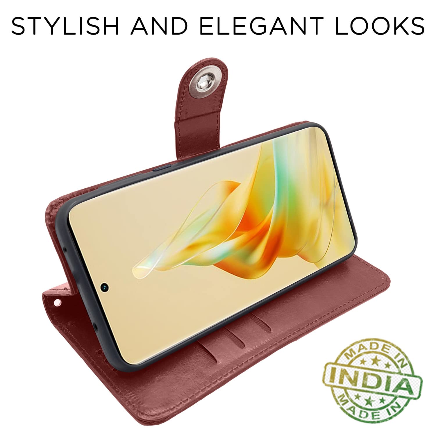 Pikkme Oppo Reno 8T 5G Button Flip Cover (Brown)