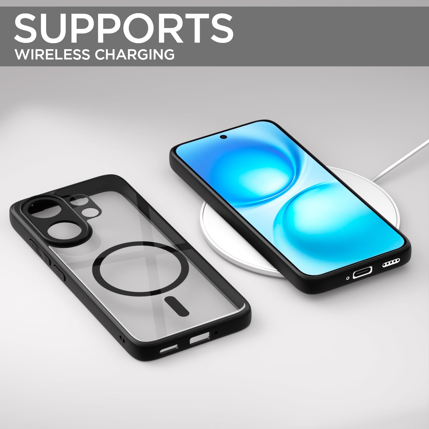 Pikkme Vivo V60 5G Eagle 2 Mag-Safe Shockproof Hard Transparent Back Cover (Black)