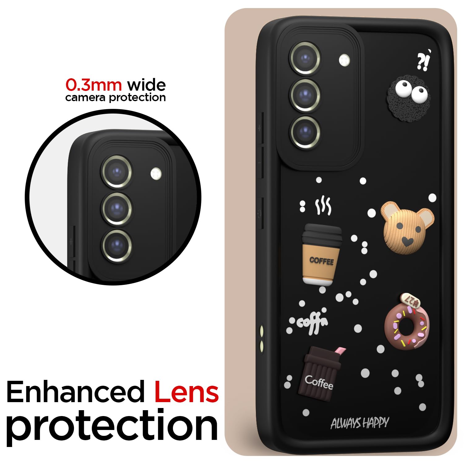 Pikkme Samsung Galaxy S21 FE 5G Cute Fun Cartoon 3D Bear Coffee Back Cover (Black)