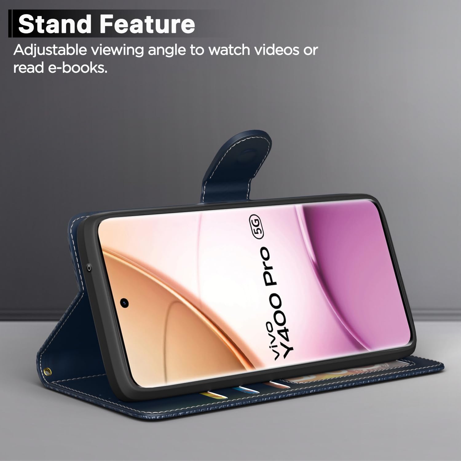 Pikkme Vivo Y400 Pro 5G Contrast Flip Cover (Blue)