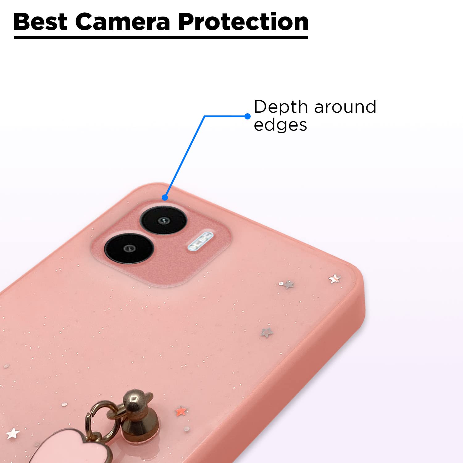 Pikkme Redmi A1 | Redmi A2 Back Cover for Girls | Heart Shaped Metal Chain Blocks | Sparkling Soft TPU | Case for Redmi A1 | Redmi A2 (Pink)