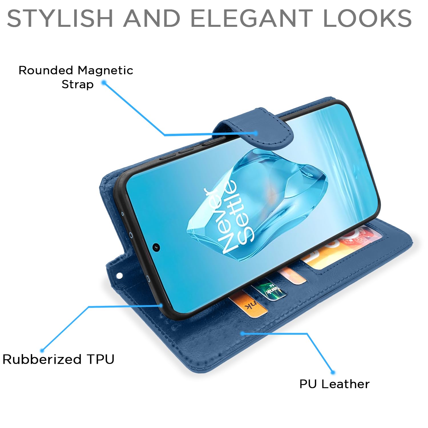 Pikkme OnePlus 12R 5G Vintage Flip Cover (Blue)