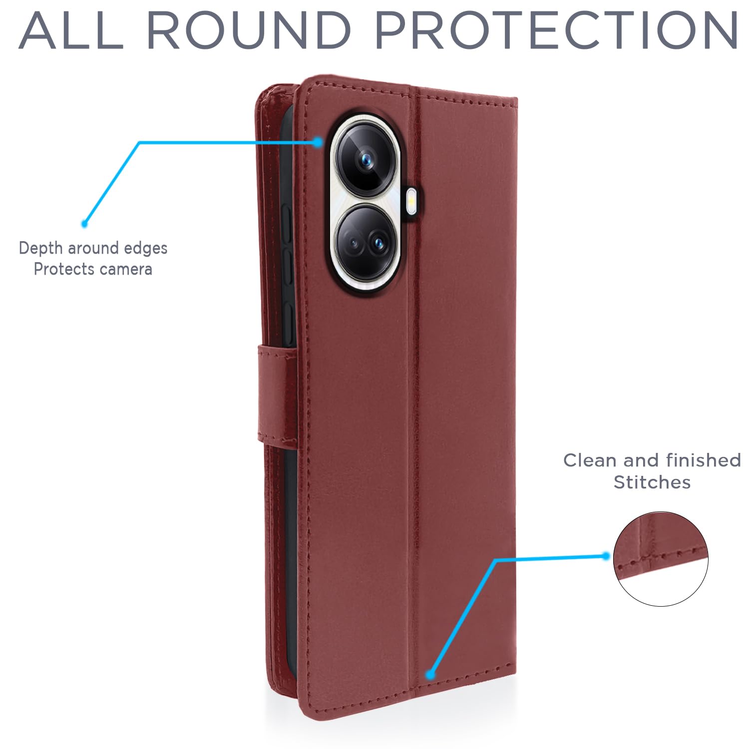 Pikkme Realme 10 Pro Plus Vintage Flip Cover (Brown)