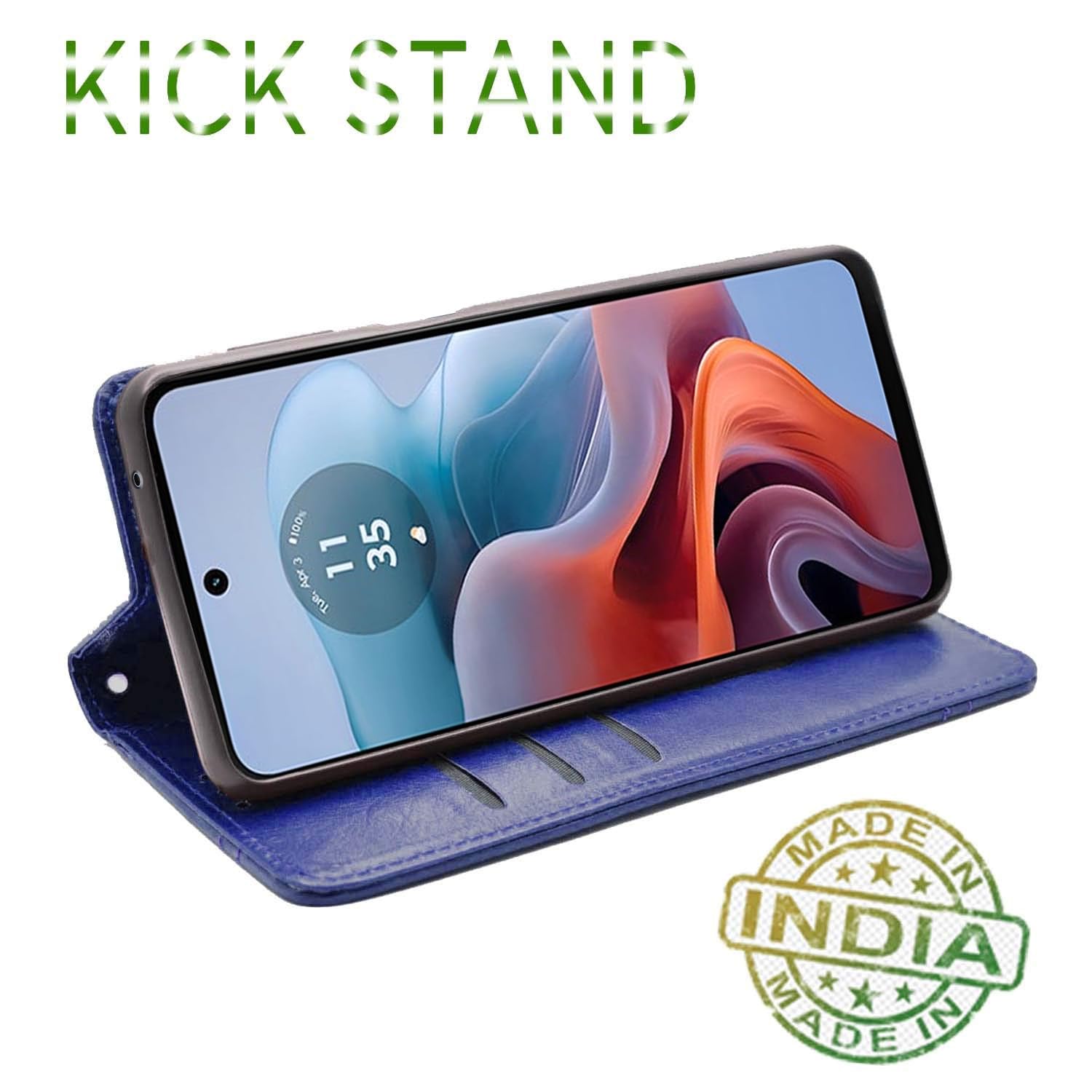 Pikkme Motorola Moto G24 Power Premium Leather Magnetic Flip Cover (Blue)