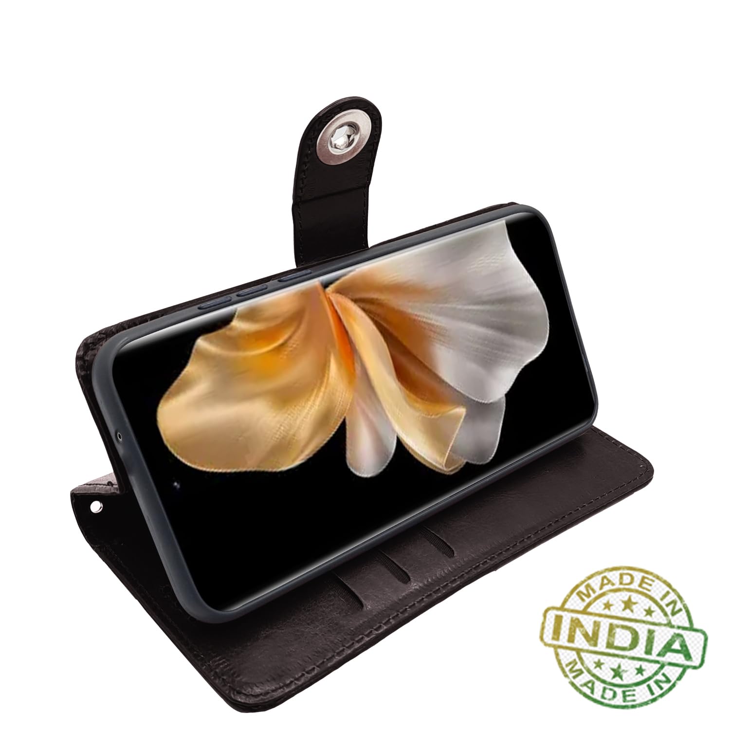 Vivo V30 Pro 5G Button wallet flip cover in coffee by Pikkme – photo 5