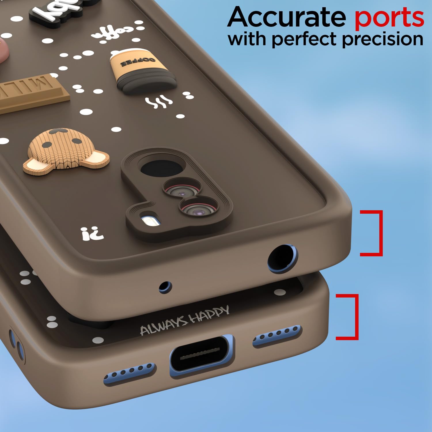 Pikkme Poco F1 Cute Fun Cartoon 3D Bear Coffee Back Cover (Brown)