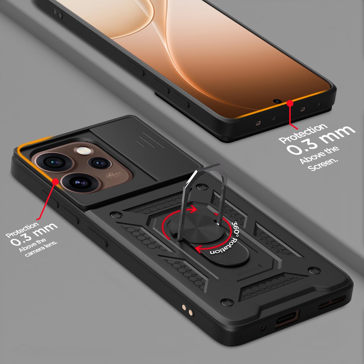 Pikkme black D10 Camera Shield phone cover for Oppo Reno 15C 5G/360 – photo 4