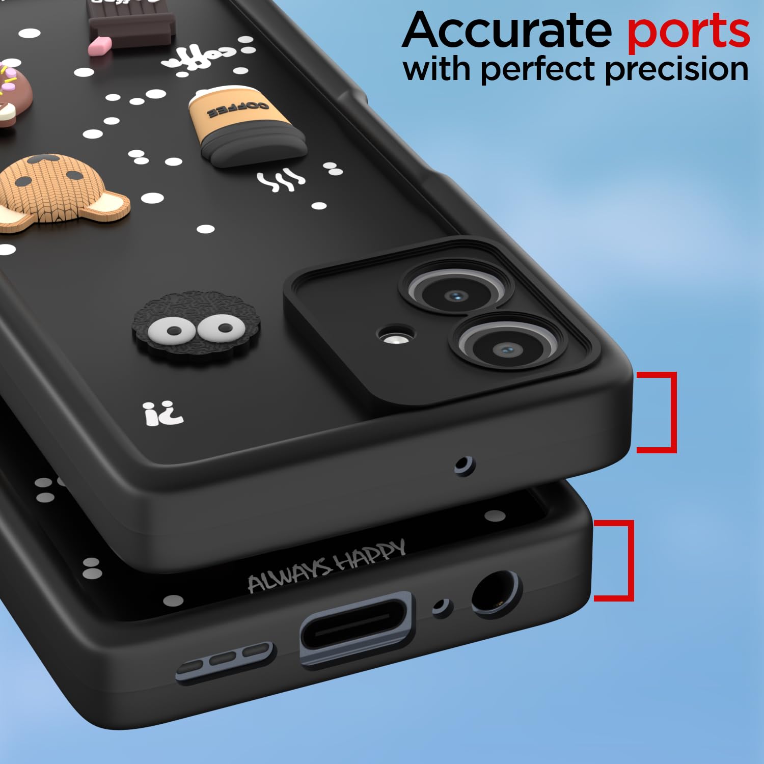 Pikkme Bumper Case for Moto G34 / G45 5G Cute Fun Cartoon 3D Bear Coffee Back Cover (Black)