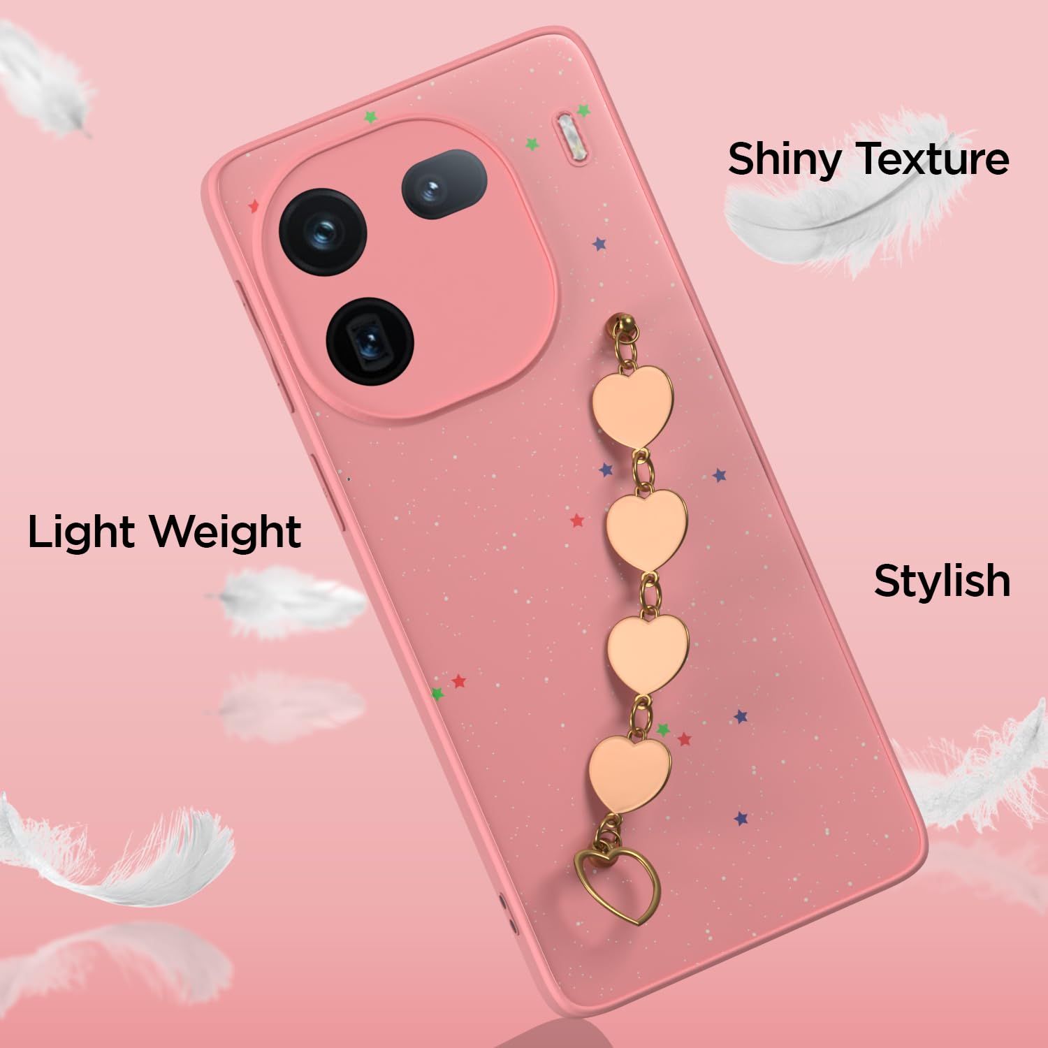 Pikkme iQOO 12 5G Sparkling Soft TPU Chain Back Cover (Pink)