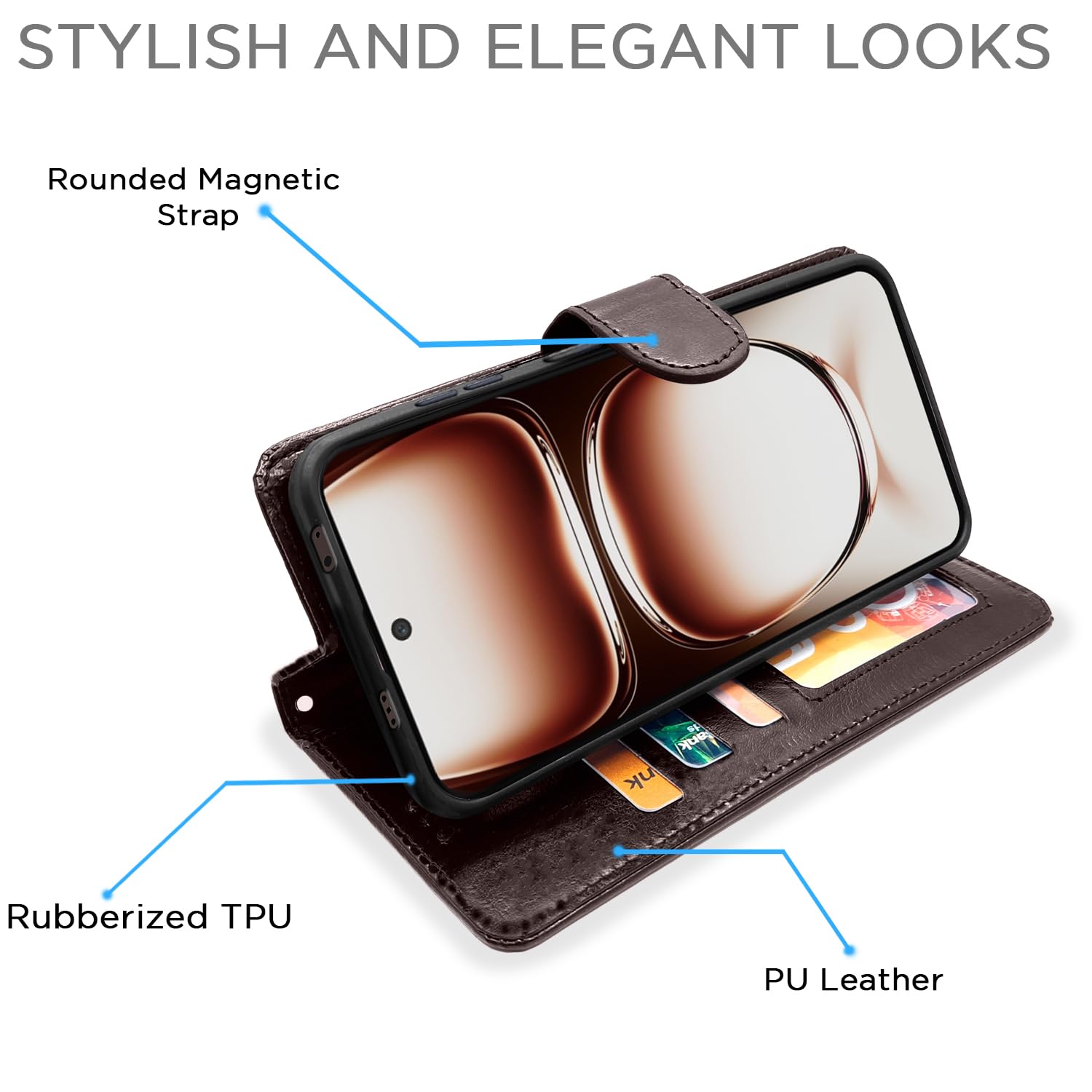 Pikkme Oppo Reno 12 5G Vintage Flip Cover (Coffee)