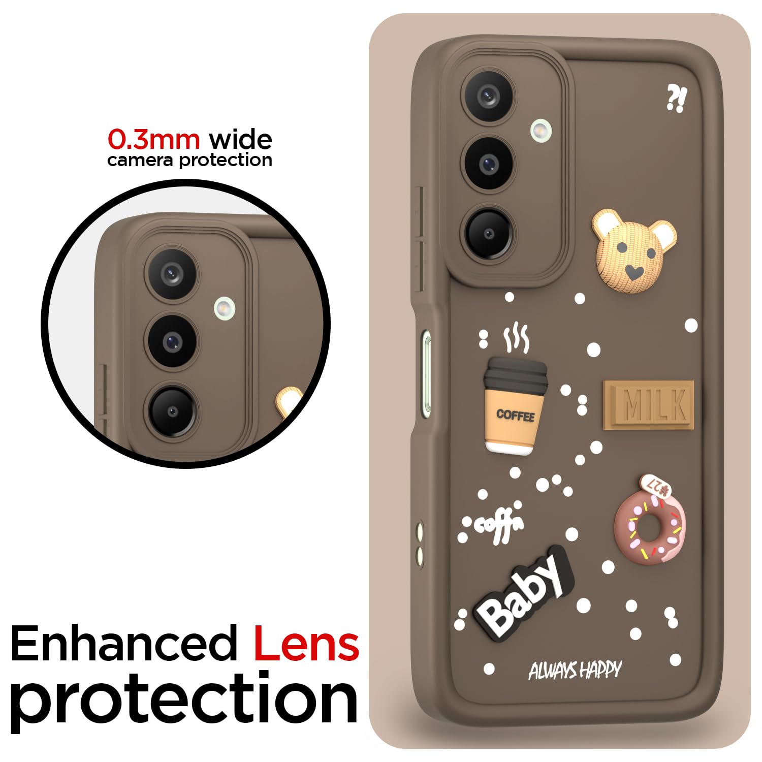 Pikkme Samsung Galaxy M16 5G Cute Fun Cartoon 3D Bear Coffee Back Cover (Brown)