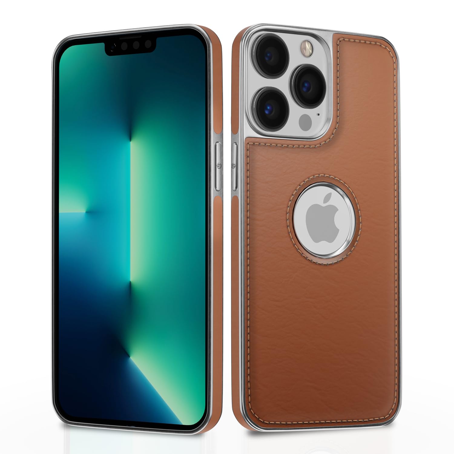 iPhone 13 Pro Leatherback mobile cover in tan by Pikkme