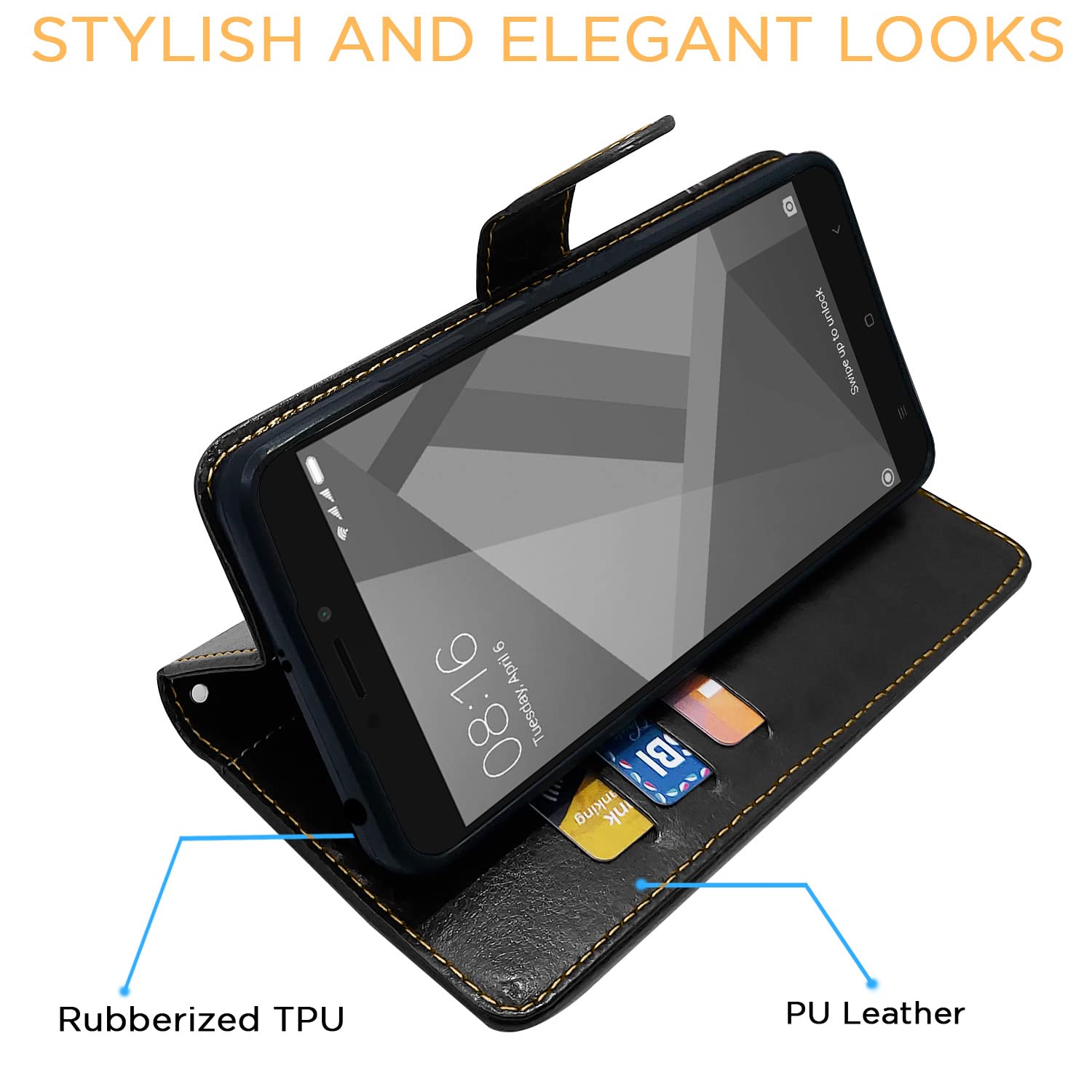 Pikkme black & brown wallet flip cover for Redmi 4 – photo 5