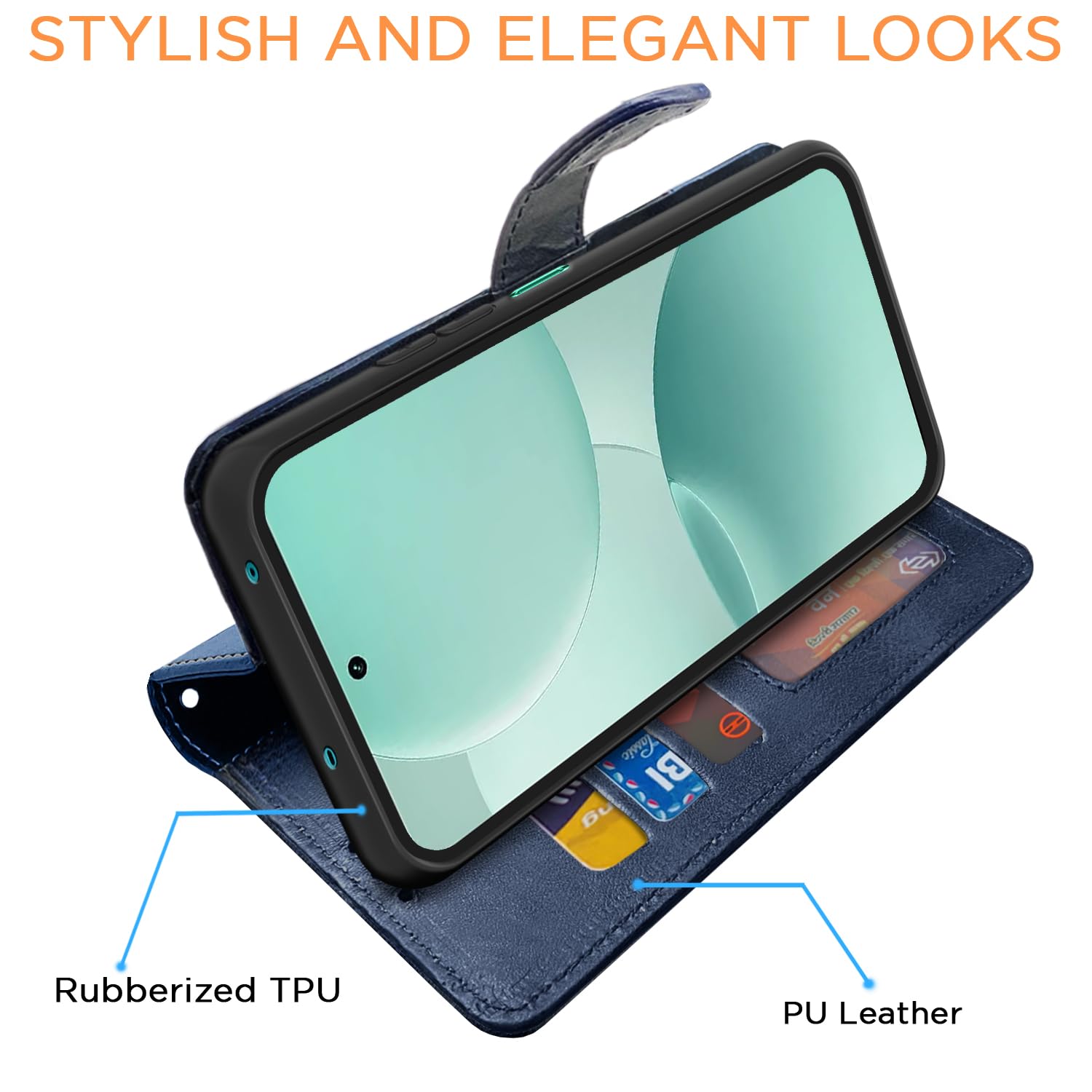 Realme P4x 5G mobile flip cover in navy & light blue by Pikkme – photo 3