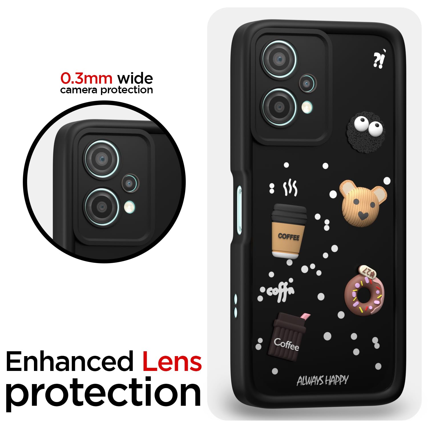 Pikkme OnePlus Nord CE2 Lite 5G Cute Fun Cartoon 3D Bear Coffee Back Cover (Black)