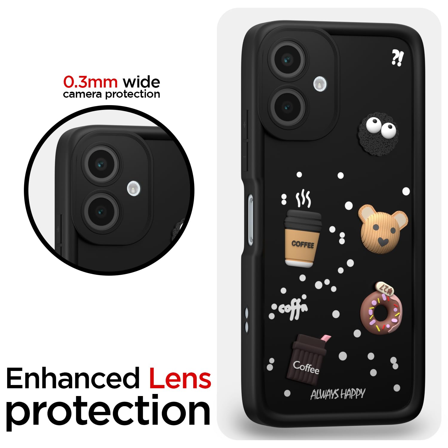 Pikkme Samsung Galaxy A06 Cute Fun Cartoon 3D Bear Coffee Back Cover (Black)