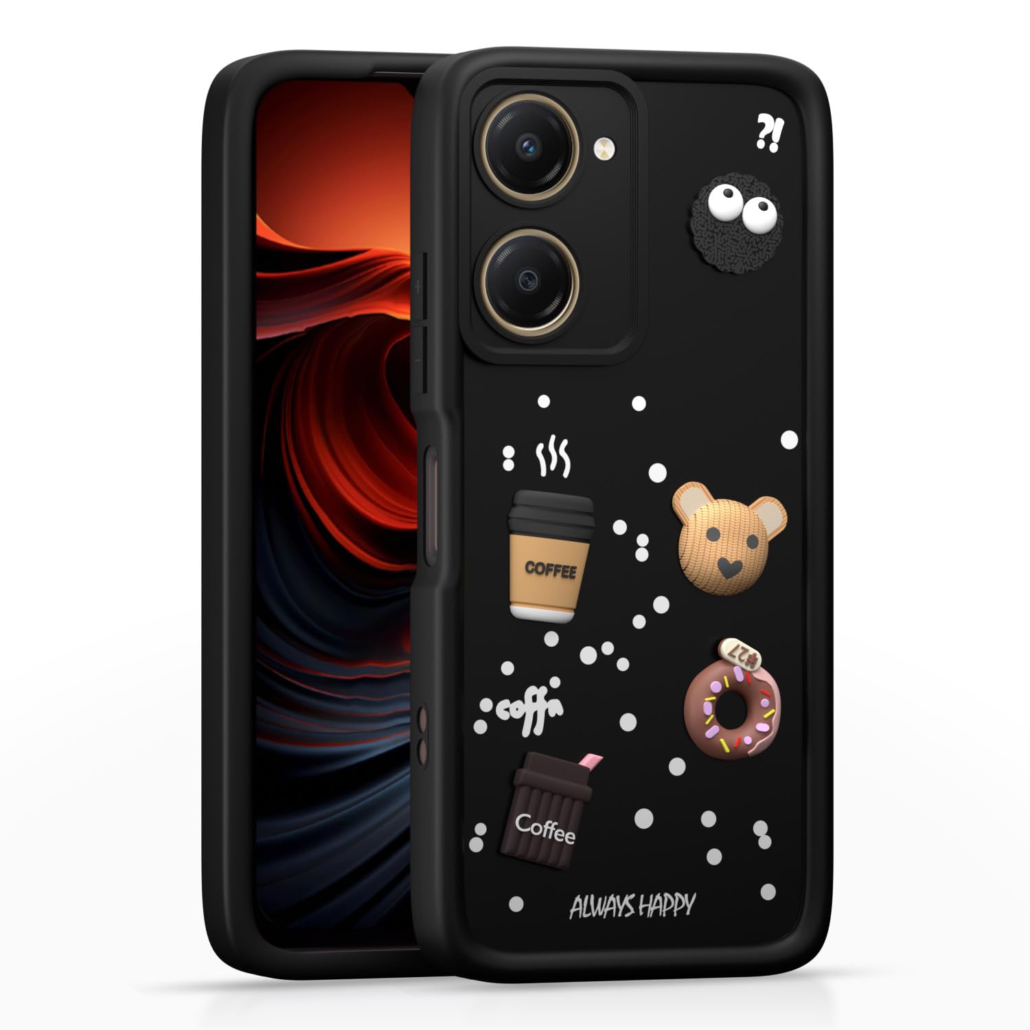 iQOO Z9 Lite 5G / Vivo T3 Lite 5G / Vivo Y18 / Y18e / Y03 Cute Fun Cartoon 3D Bear Silicone Full Body Protection cartoon - Black
